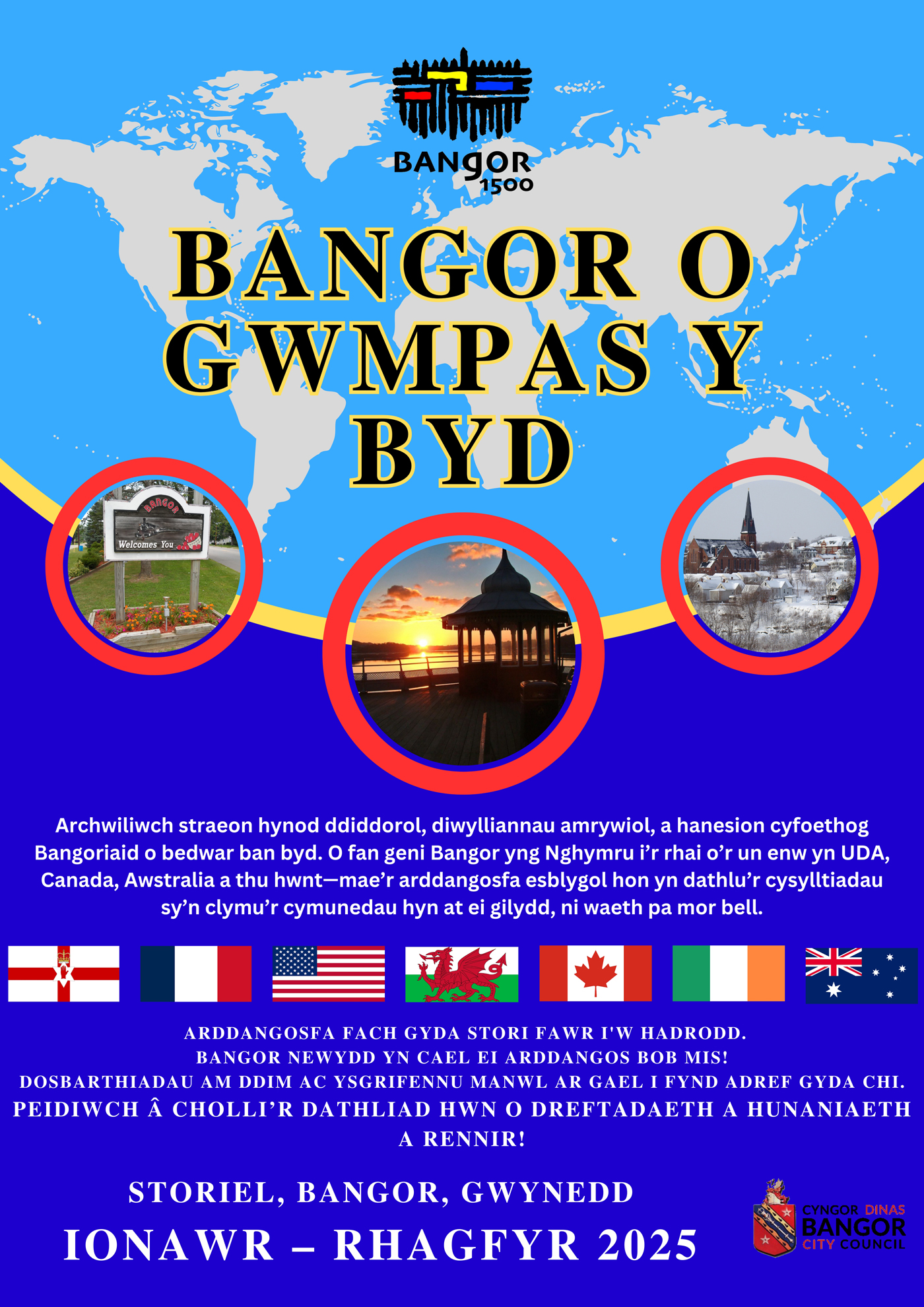 Bangor o Amgylch y Byd: Taith Fyd-eang yn Cyrraedd Storiel yn 2025